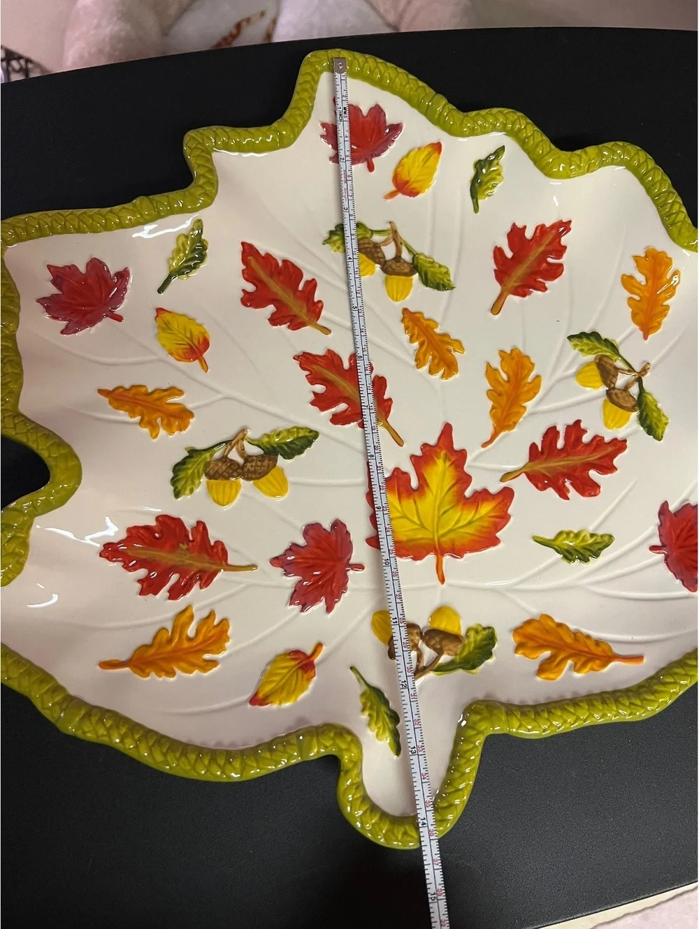 NEW Temp-Tations Tara Ceramic Fall Leaf Shaped Serving Platter with Acorn Oak